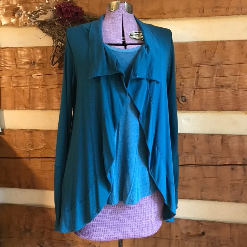 Three Dots Open Front Cardigan in Teal